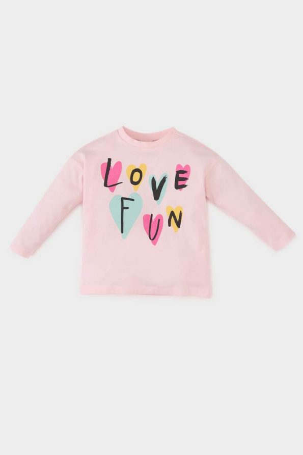Girls' Printed Long Sleeve T-Shirt with Crew Neck