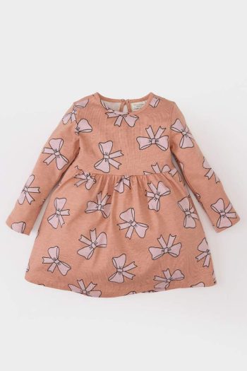 Girls' Long Sleeve Dress with Bow Pattern