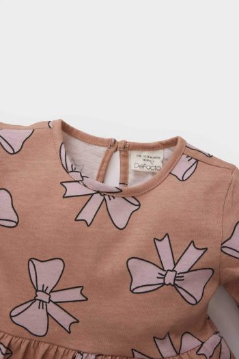 Girls' Long Sleeve Dress with Bow Pattern