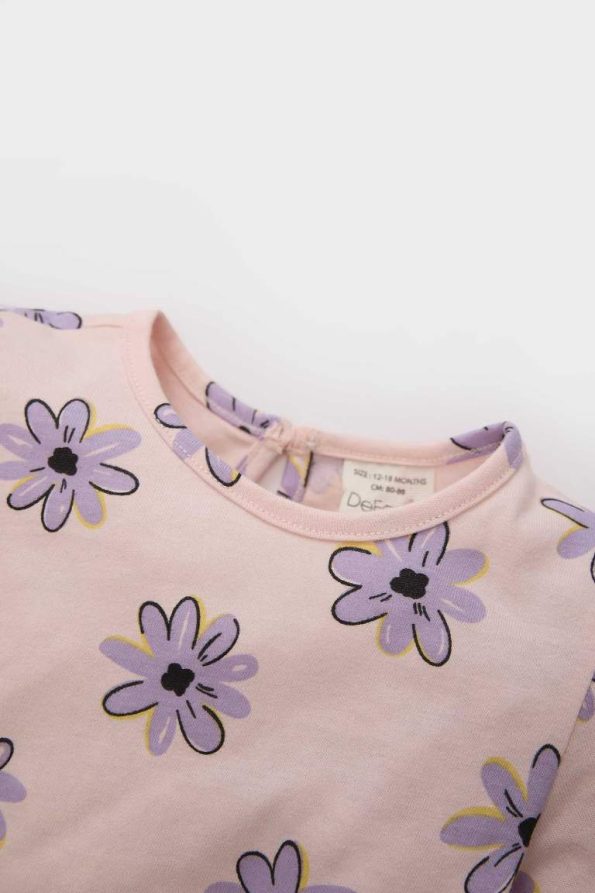 Flower Pattern Long Sleeve Dress for Baby Girls