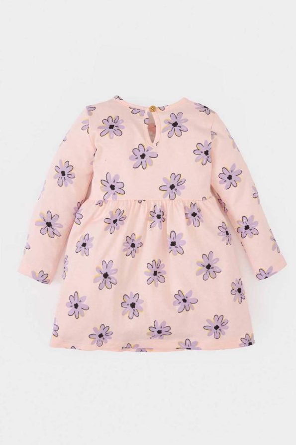 Flower Pattern Long Sleeve Dress for Baby Girls