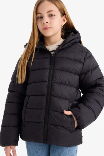 Girls' Water-Resistant Hooded Zippered Puffer Jacket