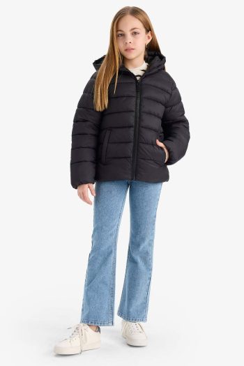 Girls' Water-Resistant Hooded Zippered Puffer Jacket