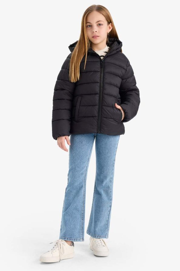 Girls' Water-Resistant Hooded Zippered Puffer Jacket