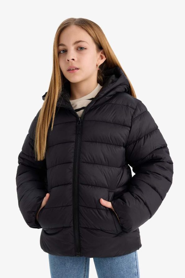 Girls' Water-Resistant Hooded Zippered Puffer Jacket