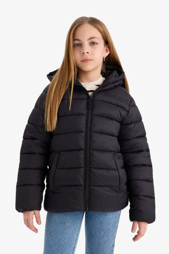 Girls' Water-Resistant Hooded Zippered Puffer Jacket