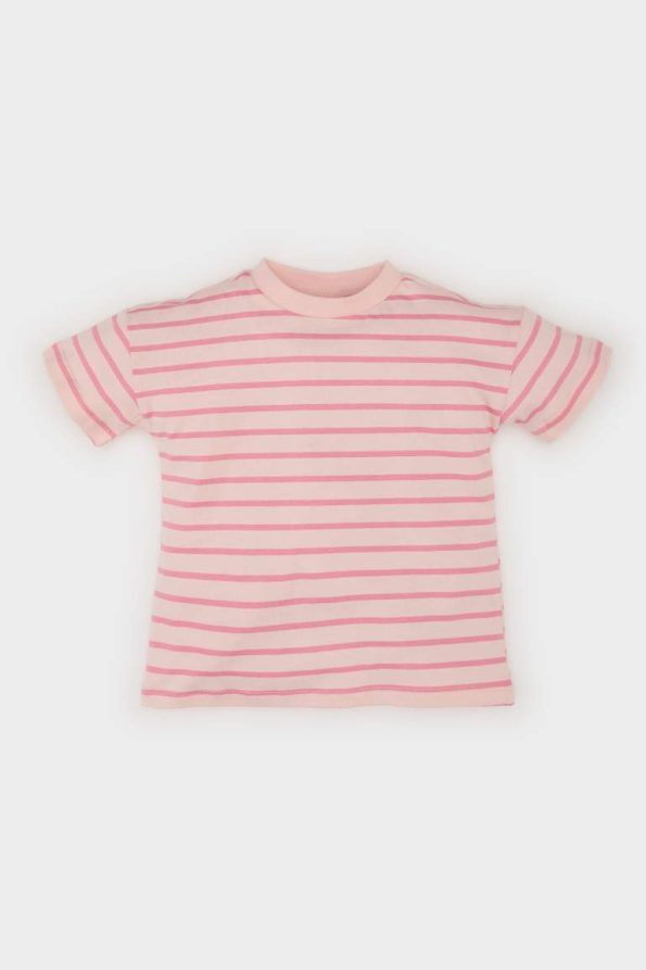 Girls' Short Sleeve Striped T-Shirt with Crew Neck