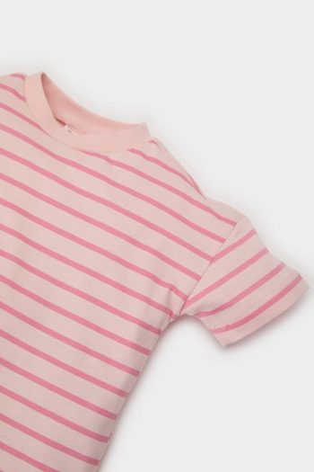 Girls' Short Sleeve Striped T-Shirt with Crew Neck