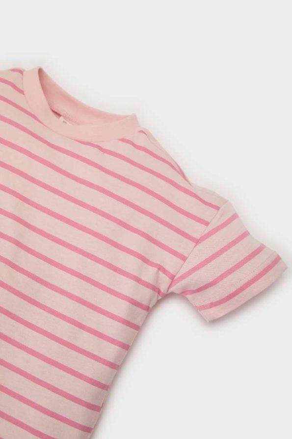Girls' Short Sleeve Striped T-Shirt with Crew Neck