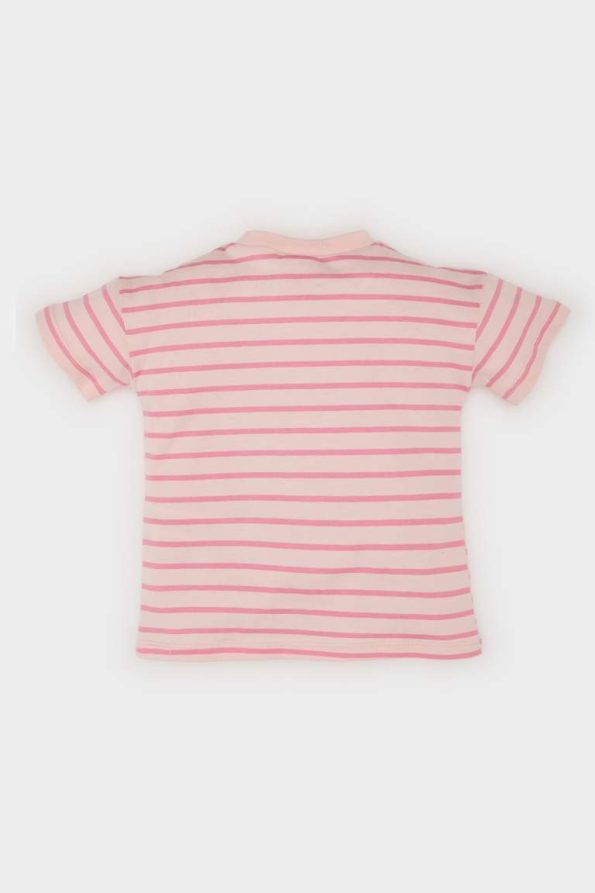 Girls' Short Sleeve Striped T-Shirt with Crew Neck