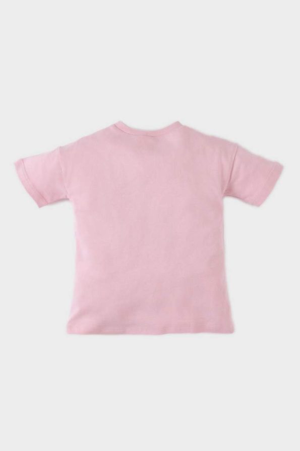 Girls' Short Sleeve T-Shirt with Bicycle Neck and Ribbon Print