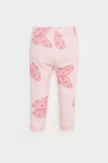 Girls' Butterfly Patterned Ribbed Leggings