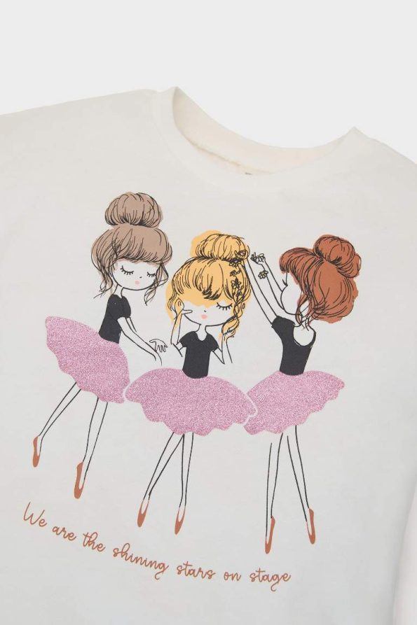 Girls' Baby 2-Piece Ballerina Print Long Sleeve Shirt with Elastic Waist Leggings