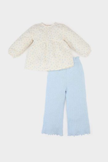 Girls' Baby 2-Piece Floral Muslin Long Sleeve Blouse and Wide Leg Pants Set