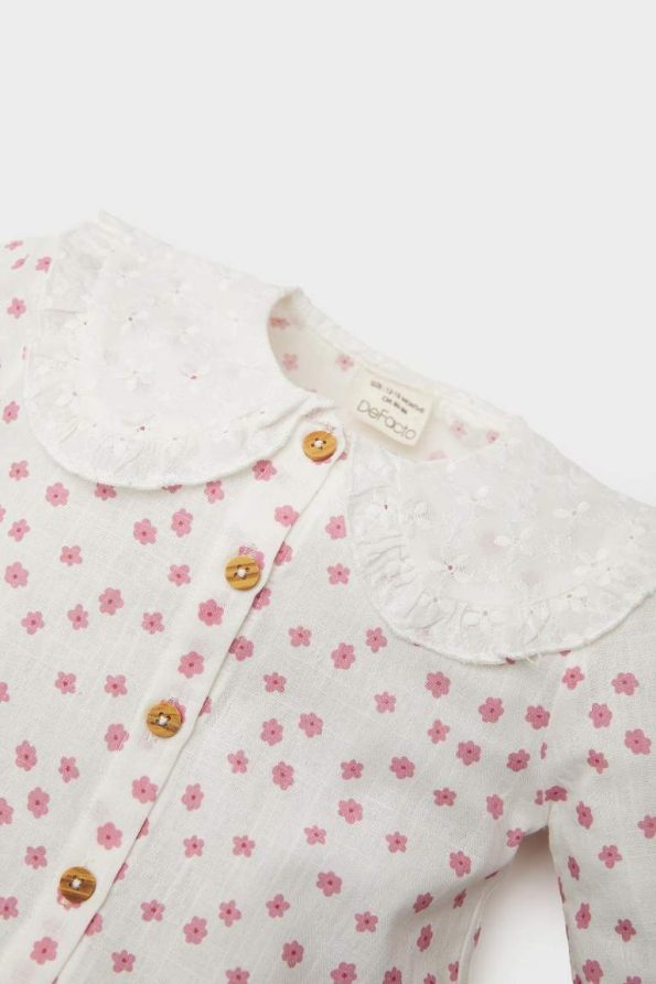 Baby Girl 2-Piece Floral Poplin Long Sleeve Shirt with Elastic Waist Pants