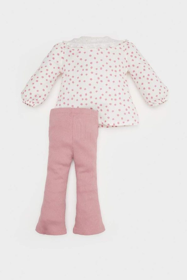 Baby Girl 2-Piece Floral Poplin Long Sleeve Shirt with Elastic Waist Pants