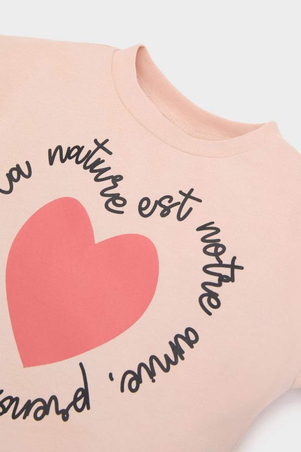Girls' Baby 2-Piece Set with Heart Print Long Sleeve T-Shirt and Elastic Waist Bottoms