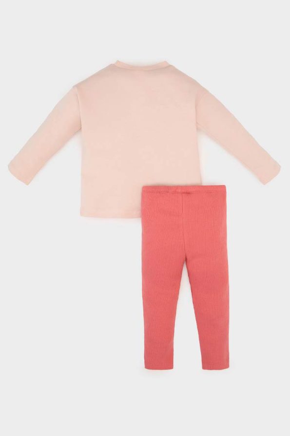 Girls' Baby 2-Piece Set with Heart Print Long Sleeve T-Shirt and Elastic Waist Bottoms