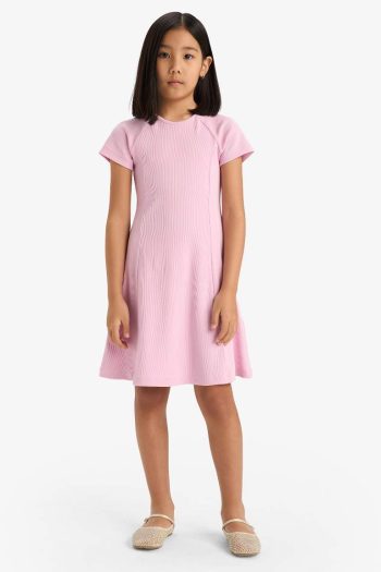 Girls' Short Sleeve A-Line Basic Ribbed Dress