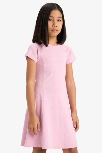 Girls' Short Sleeve A-Line Basic Ribbed Dress
