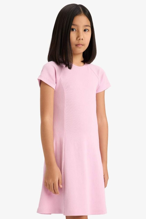 Girls' Short Sleeve A-Line Basic Ribbed Dress