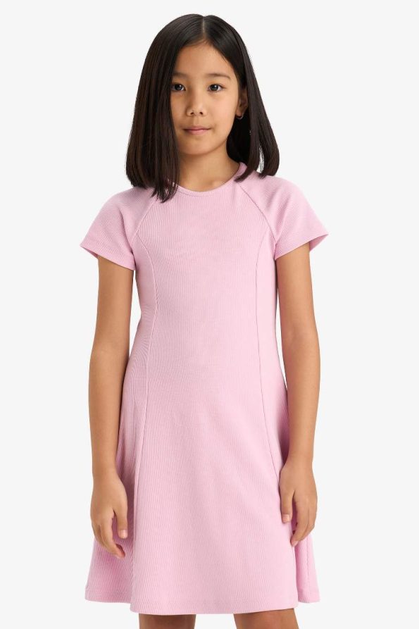 Girls' Short Sleeve A-Line Basic Ribbed Dress