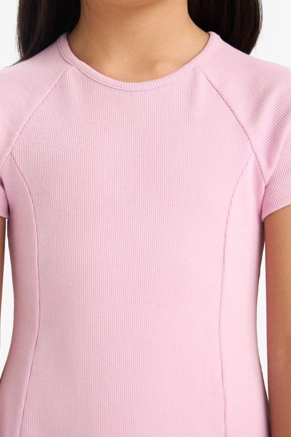 Girls' Short Sleeve A-Line Basic Ribbed Dress