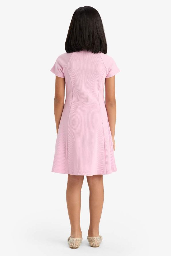 Girls' Short Sleeve A-Line Basic Ribbed Dress