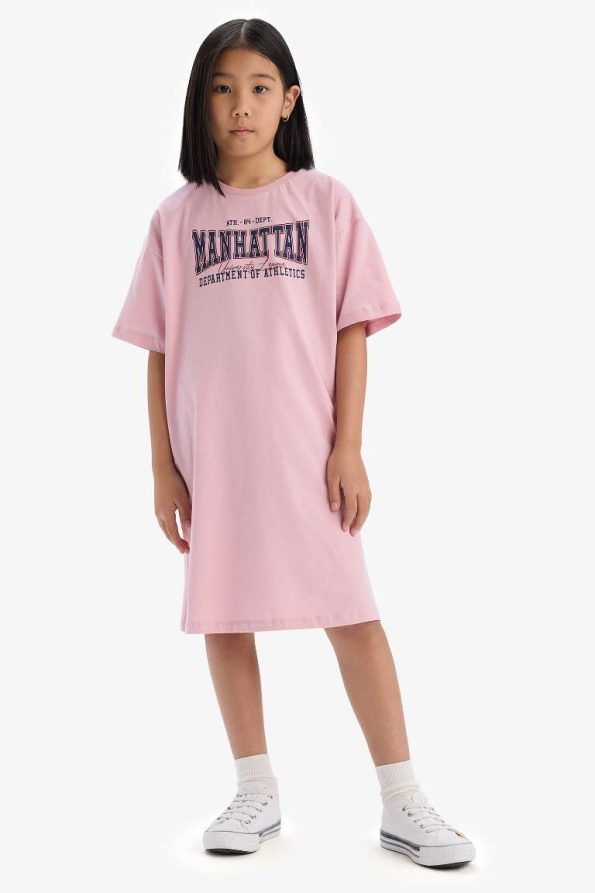 Girls' Oversized Wide Fit Printed Short Sleeve Summer Dress