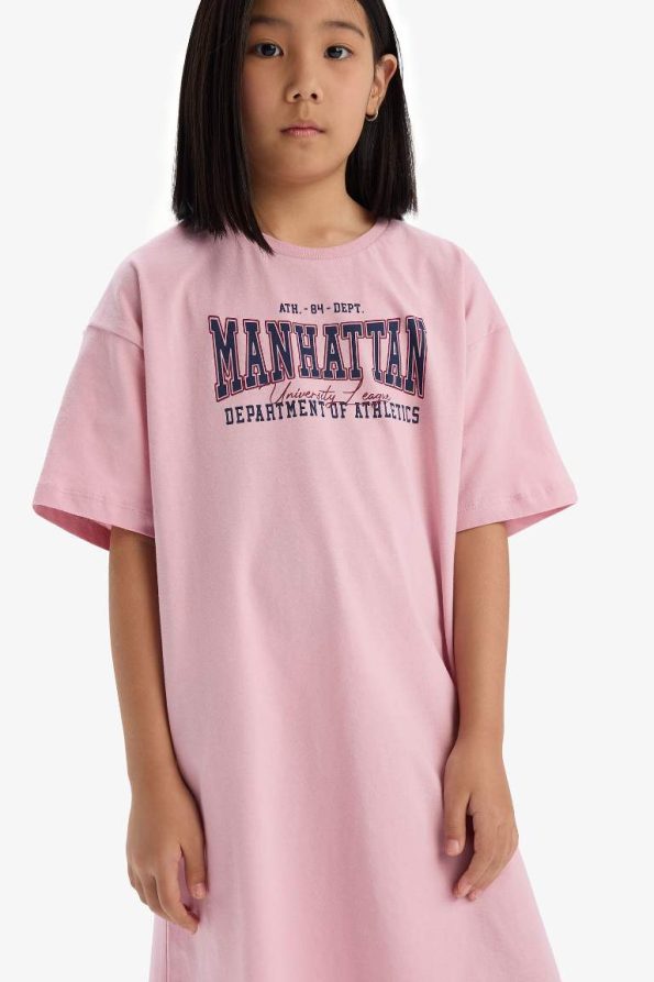 Girls' Oversized Wide Fit Printed Short Sleeve Summer Dress
