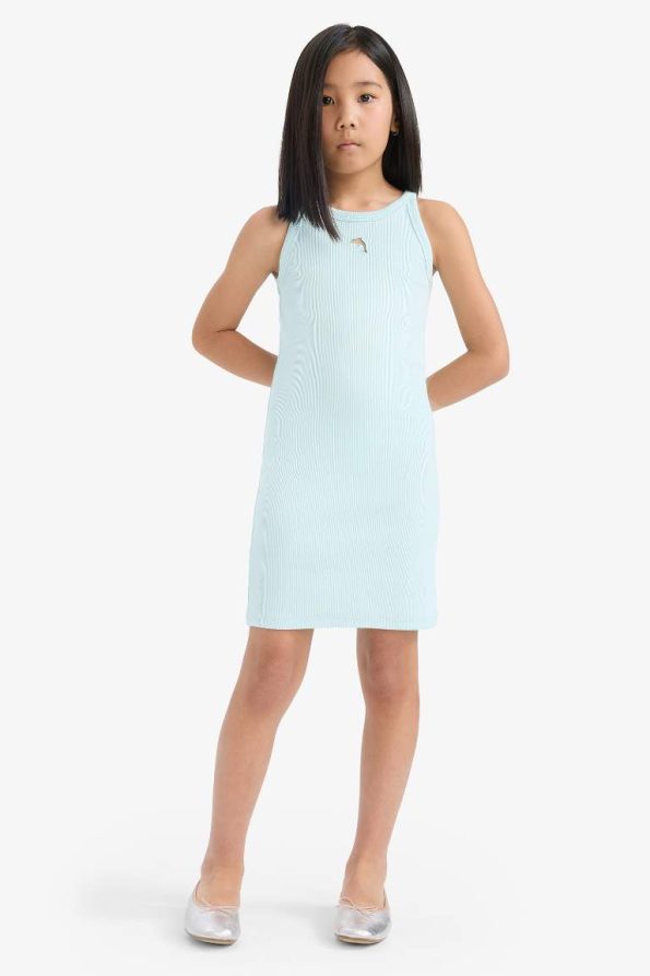 Girls' Fitted Bicycle Neck Ribbed Sleeveless Summer Dress