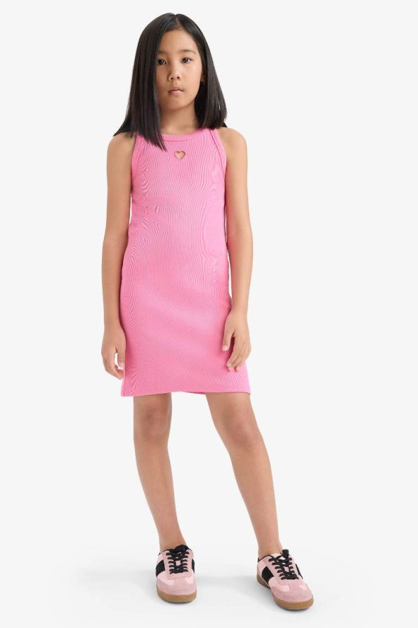 Girls' Fitted Crew Neck Ribbed Sleeveless Summer Dress