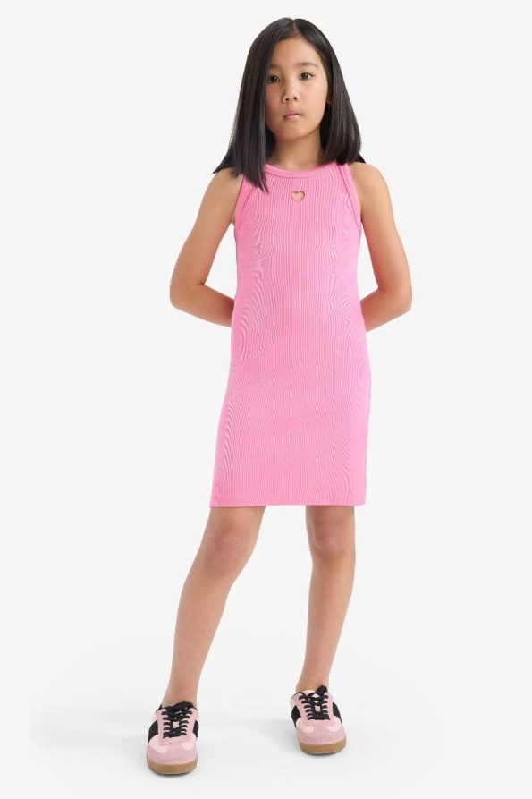 Girls' Fitted Crew Neck Ribbed Sleeveless Summer Dress