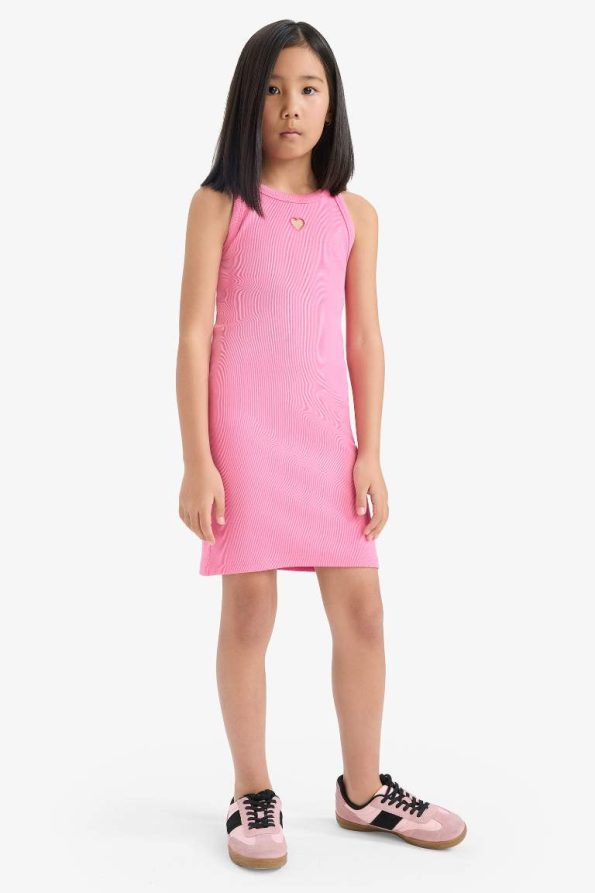 Girls' Fitted Crew Neck Ribbed Sleeveless Summer Dress