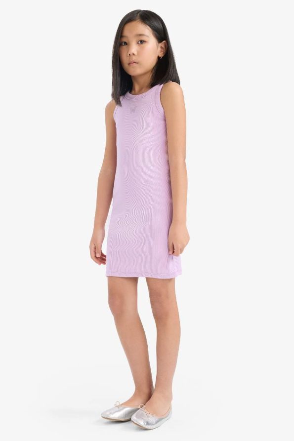 Girls' Fitted Round Neck Ribbed Sleeveless Summer Dress