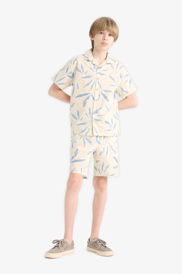 Boys' Oversized Fit Polo Collar Short Sleeve Poplin Shirt