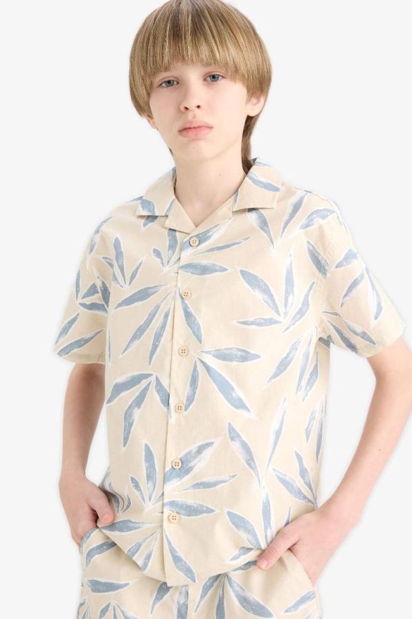 Boys' Oversized Fit Polo Collar Short Sleeve Poplin Shirt