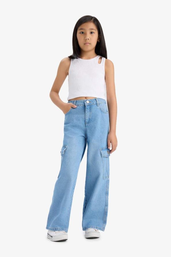 Girls' Wide Leg Cargo Jeans
