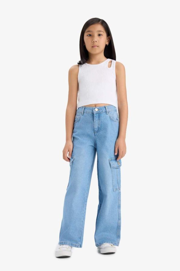 Girls' Wide Leg Cargo Jeans