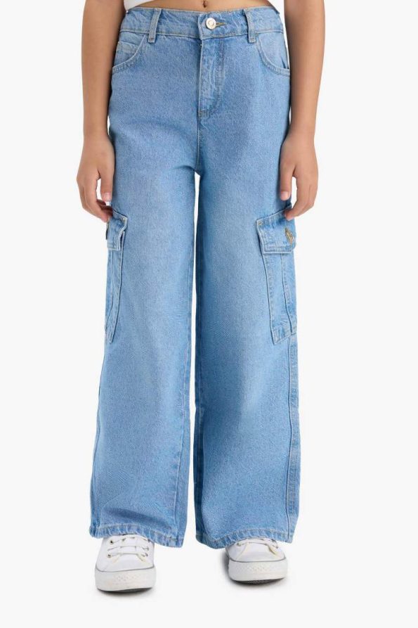 Girls' Wide Leg Cargo Jeans