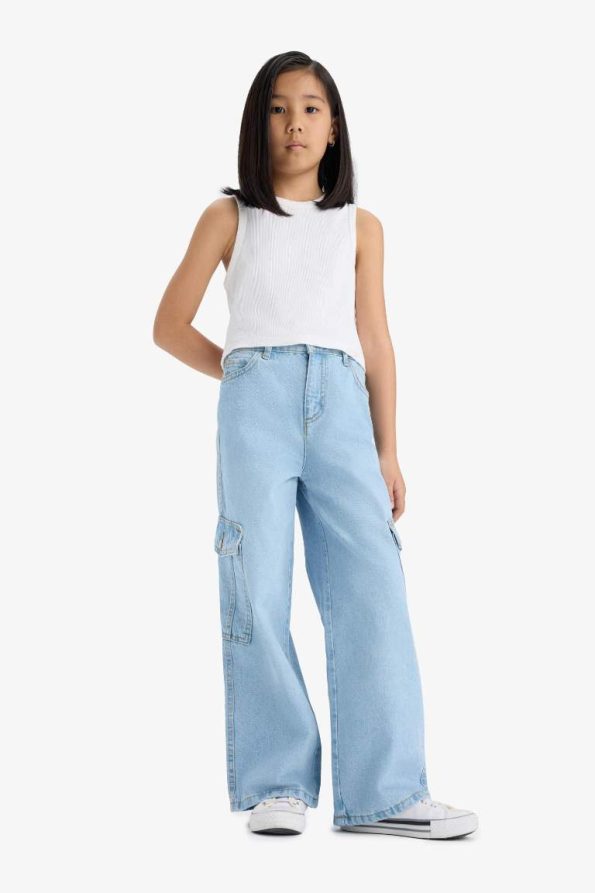 Girls' Wide Leg Cargo Denim Pants