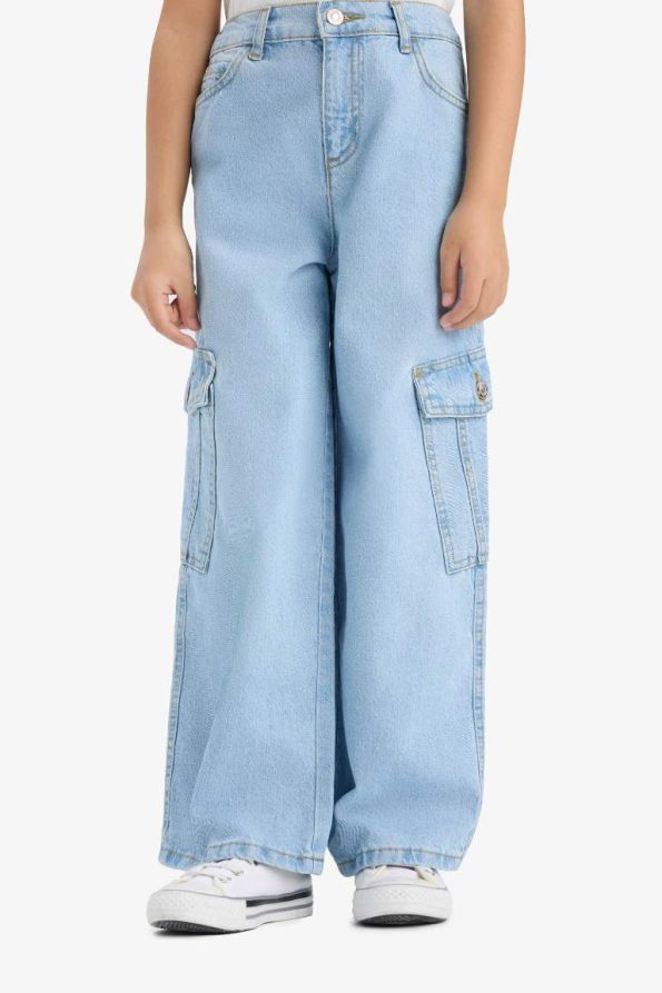 Girls' Wide Leg Cargo Denim Pants