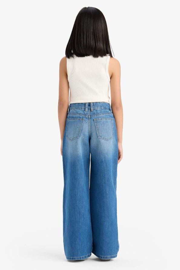 Girls' Wide Leg Ripped Detail Denim Pants