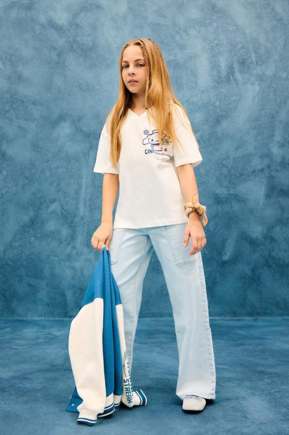 Girls' Paperbag Wide Leg Cargo Jeans