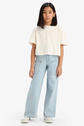 Girls' Paperbag Wide Leg Cargo Jeans