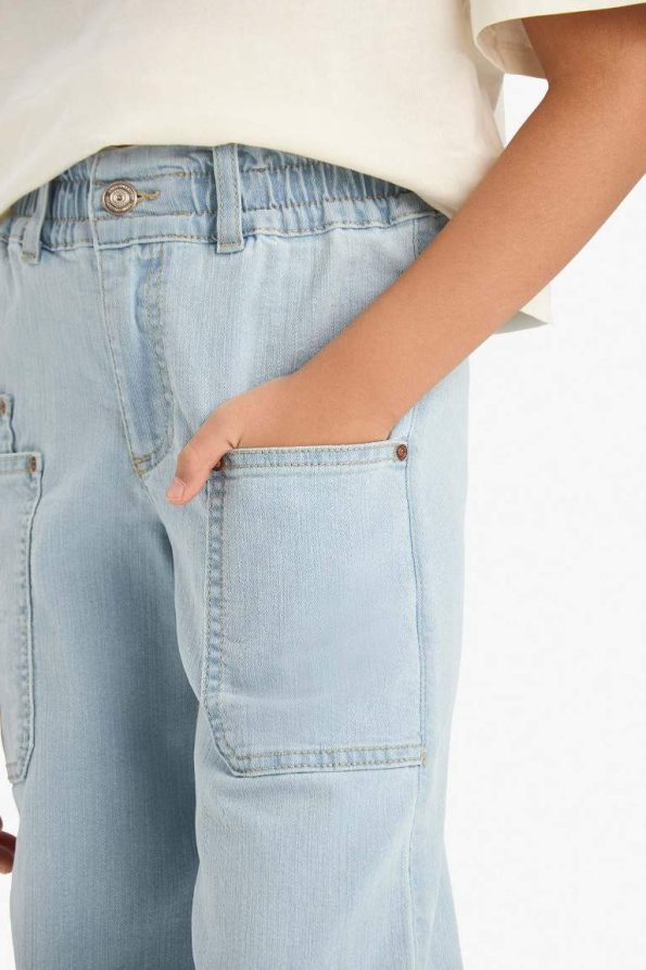 Girls' Paperbag Wide Leg Cargo Jeans