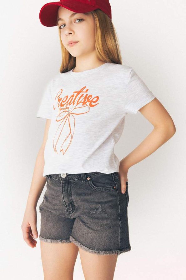 Girls' Printed Short Sleeve Crew Neck T-Shirt