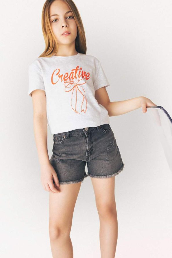 Girls' Printed Short Sleeve Crew Neck T-Shirt