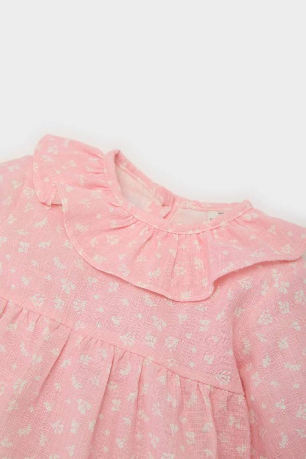 Flower Print Long Sleeve Poplin Shirt for Baby Girls