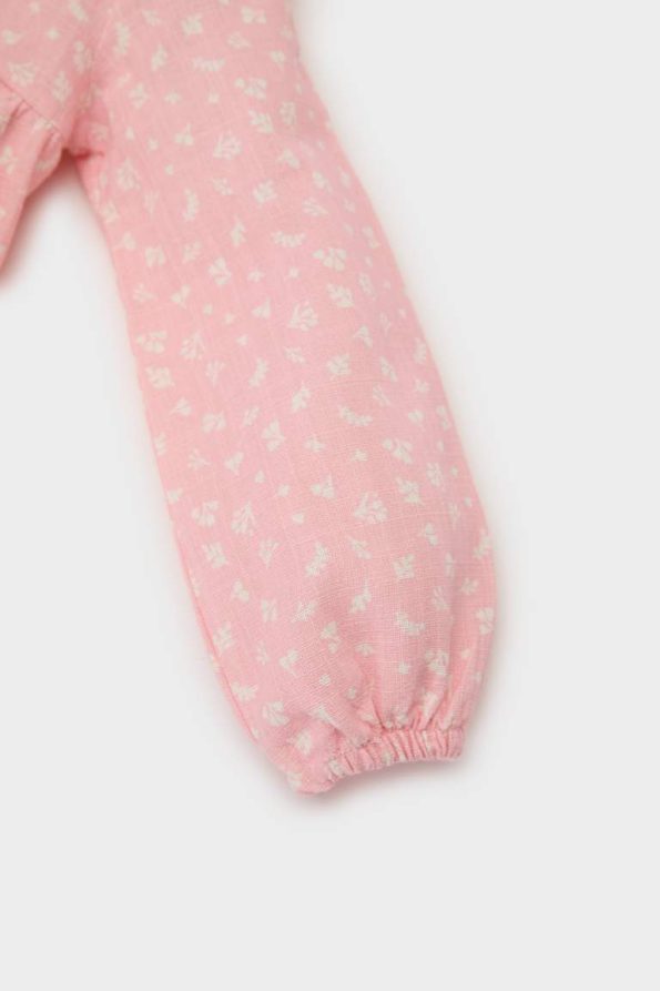 Flower Print Long Sleeve Poplin Shirt for Baby Girls